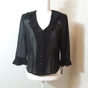 Miss Dorby Black Sheer Blouse Size 8 NWT